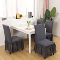 thumbnail image 3 of Chair Cover for Dining Room,Stretch Chair Slipcover with Skirt Furniture Protector Washable Non-slip Jacquard Parsons Chair Protector for Wedding Restaurant Banquet Decor-8 Pcs-Dark gray, 3 of 9