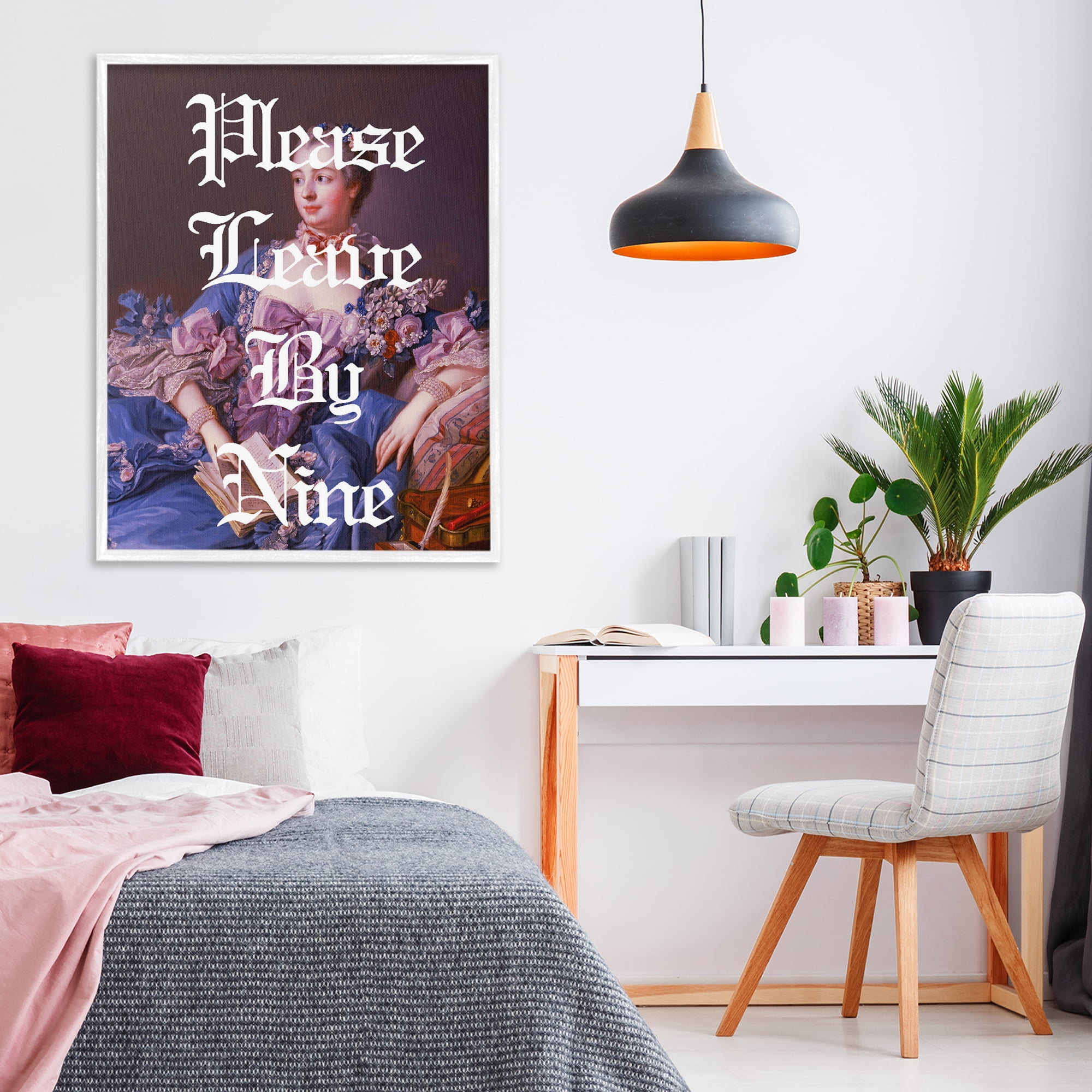 Please Leave By Nine White Framed Giclee Art, design by Lil' Rue