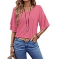 thumbnail image 4 of UVN Blouses for Women V Neck Half Bell Sleeve Shirts Summer Ladies Casual Flowy Tunic Tops, 4 of 9