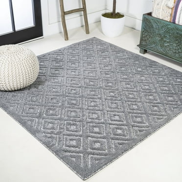 JONATHAN Y IBZ104A-5SQ Portmany Neutral Diamond Trellis Dark Gray 5' Square Indoor/Outdoor Area Rug, Bohemian, Pet Friendly, Stain Resistant, Easy to Clean, for Patio, Living Room; Kitchen, Bedroom