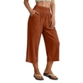 thumbnail image 2 of LNWUY Pants for Women Wide Leg Cropped Fold Over Flare Capri Linen Pant Solid Color Comfortable Casual Flowy Lounge Pants Orange S, 2 of 9