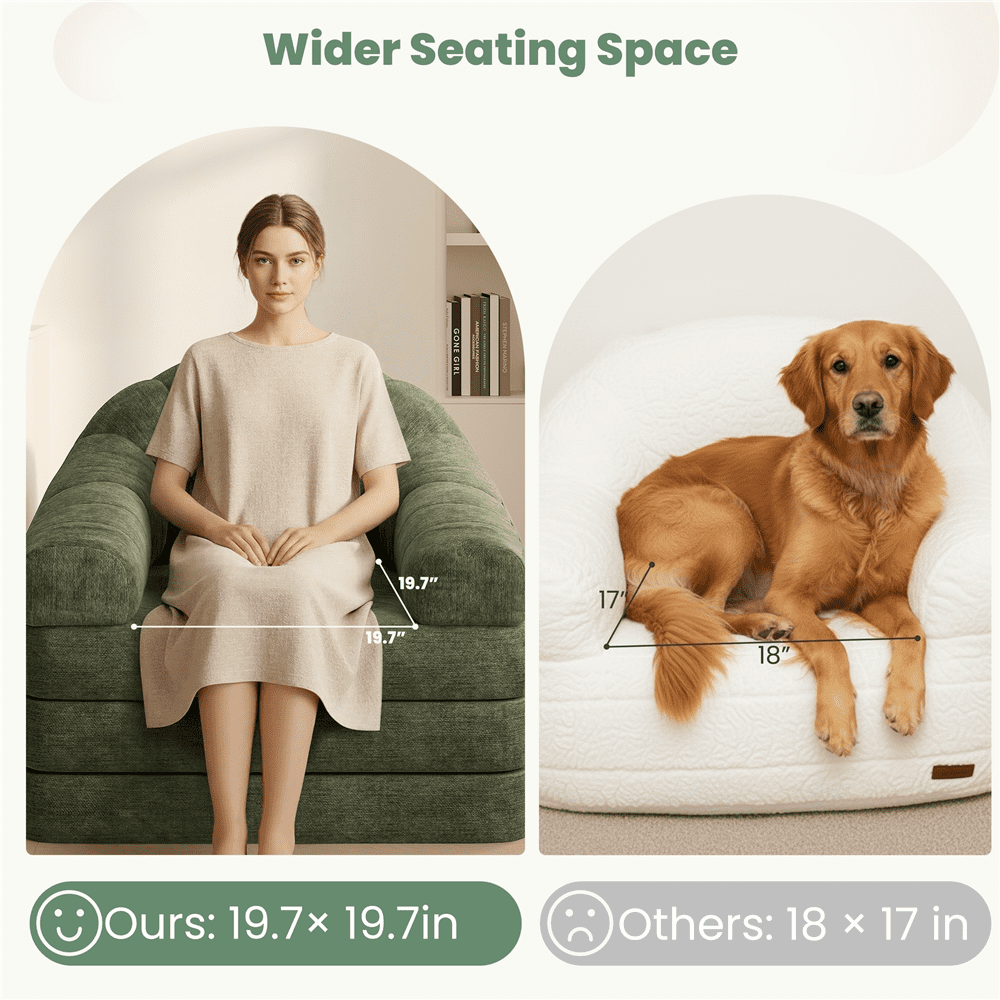 Renwick 2-in-1 Convertible Sofa  Bed Folding Sleep Chair Bed Chenille Sofa with Armrests  for Living Room and Bedroom, Green
