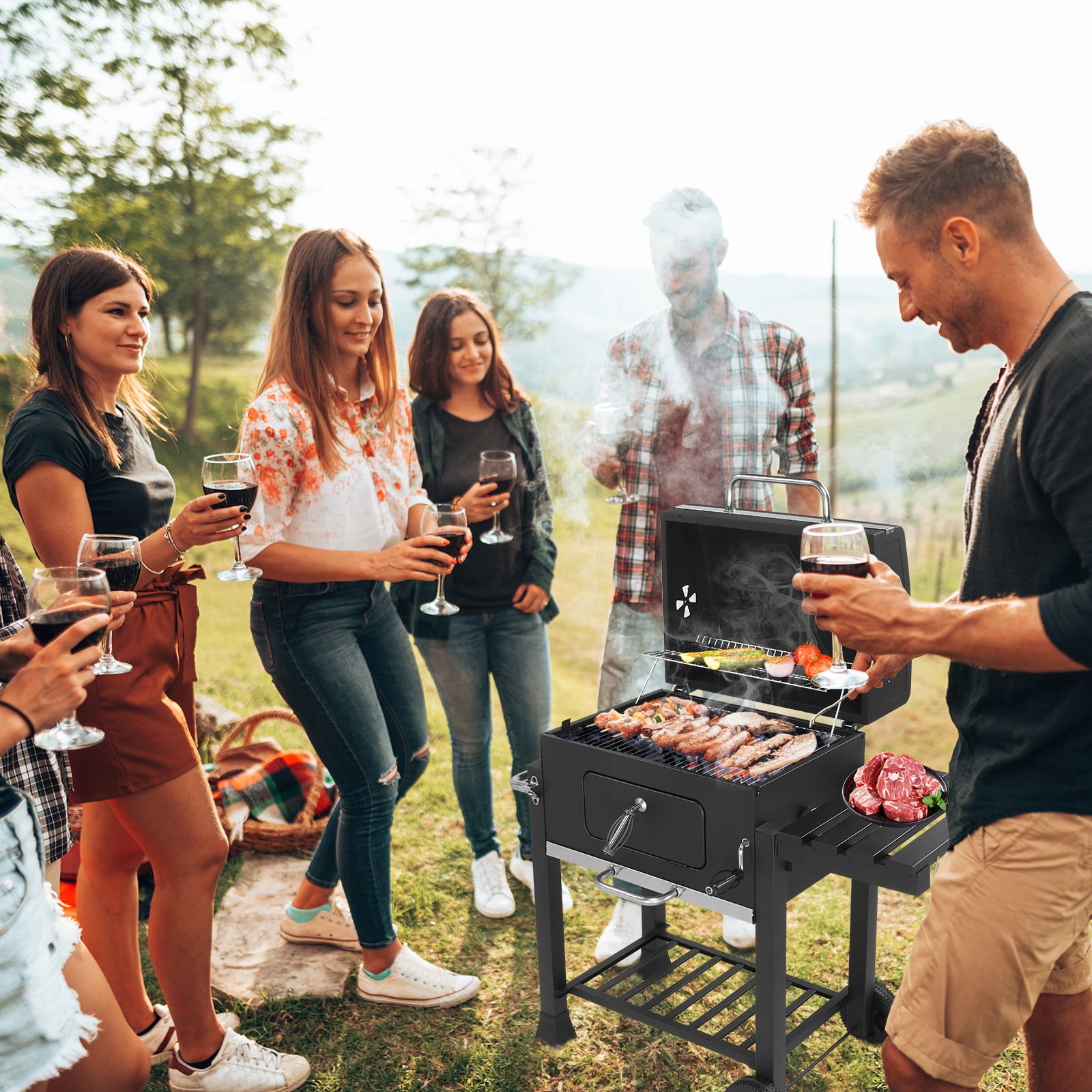 Zimtown BBQ Grill Outdoor Charcoal Barbecue Pit Smoker with for BBQ Events,Party,Wedding