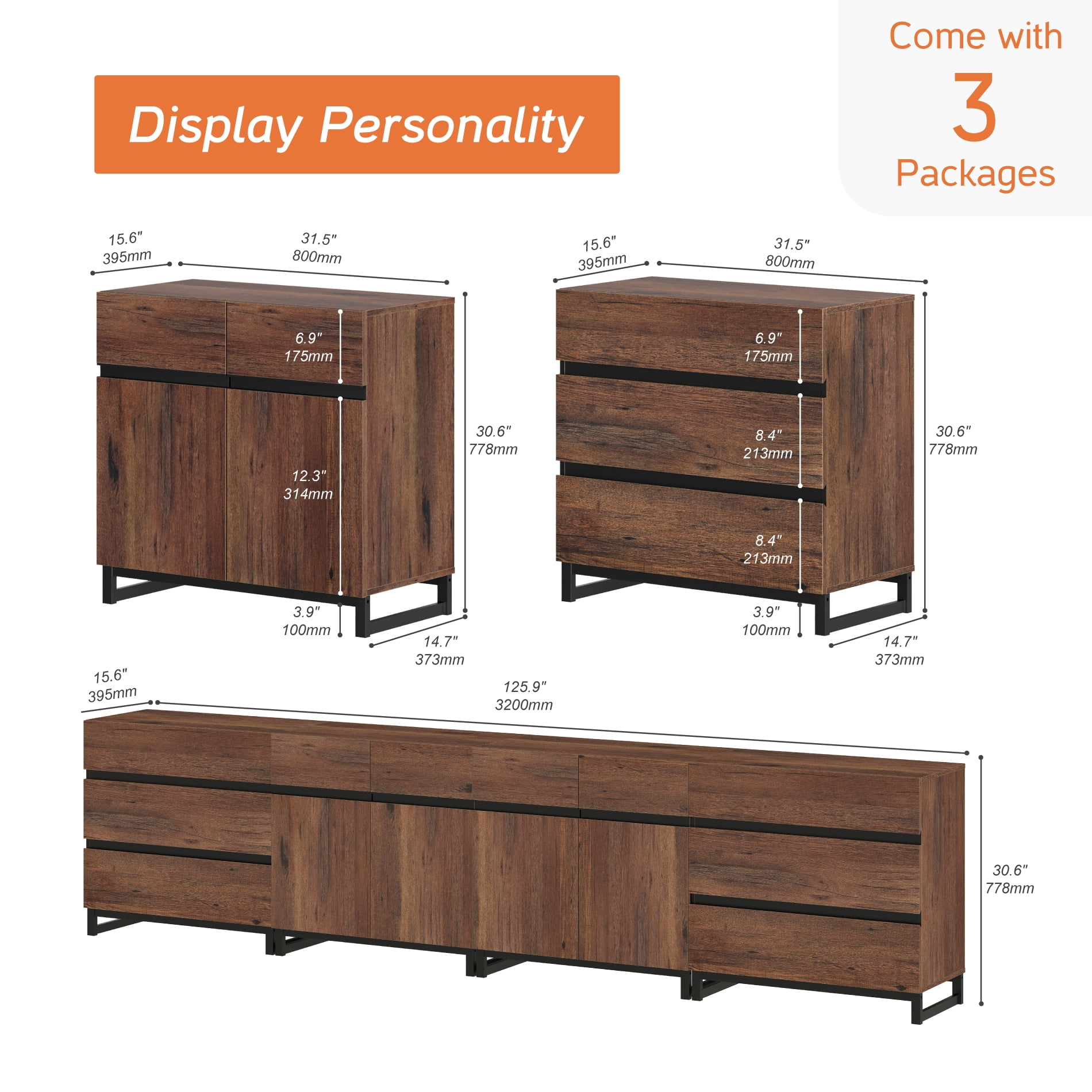 Modern TV Stand For Tvs Up To 120 Inches, 4-In-1 Entertainment Console With 6 Drawers And Adjustable Shelves, Media Cabinet For Living Room Or Bedroom,Brown