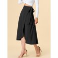 thumbnail image 2 of Allegra K Falda midi cruzada con dobladillo con volantes y cintura alta con nudo para mujer Negro S Unique Bargains Falda, 2 of 6