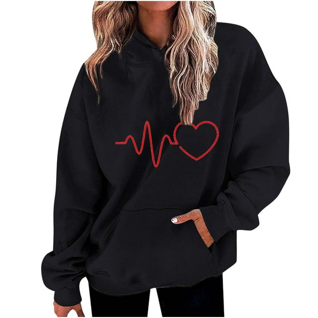 Birdeem Mode Décontractée pour Femmes Impression de la Saint-Valentin Hauts à Manches Longues Sweat à Capuche