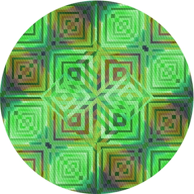 Ahgly Company Machine Washable Indoor Round Transitional Dark Lime Green Area Rugs, 5' Round