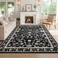 thumbnail image 4 of Garvee 5'x7' Living Room Rug Floral Print Area Rug, Washable Vintage Rug Low Pile Farmhouse Carpet Stain Resistant Indoor Rugs for Dining Room Bedroom Nursery, Black, 4 of 9