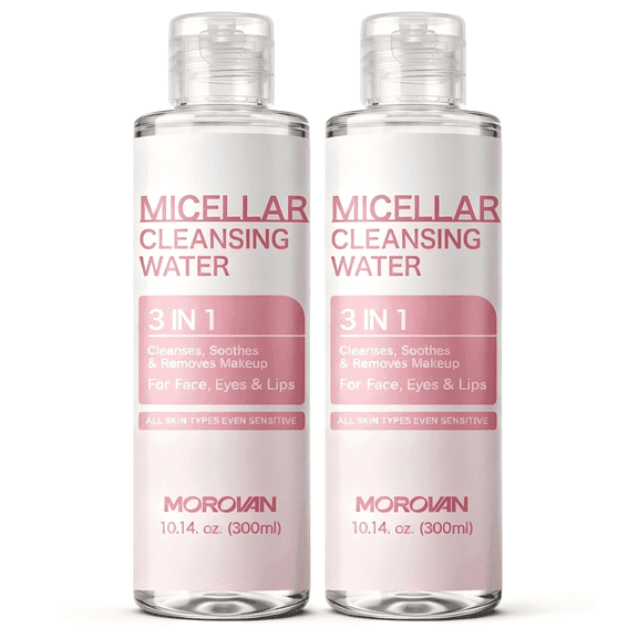 Makeup Remover 3 in 1 Micellar Cleansing Water Face Eyes Lips All Skin Types 10.14 fl oz 2 Pack