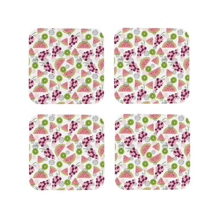 

Leather Coasters Set of 4 - Cute Grape Watermelon Lightweight Non-Slip Drink Coasters for Desk Anti-Scalding Desk Cup Coasters for Office Table Decor Square