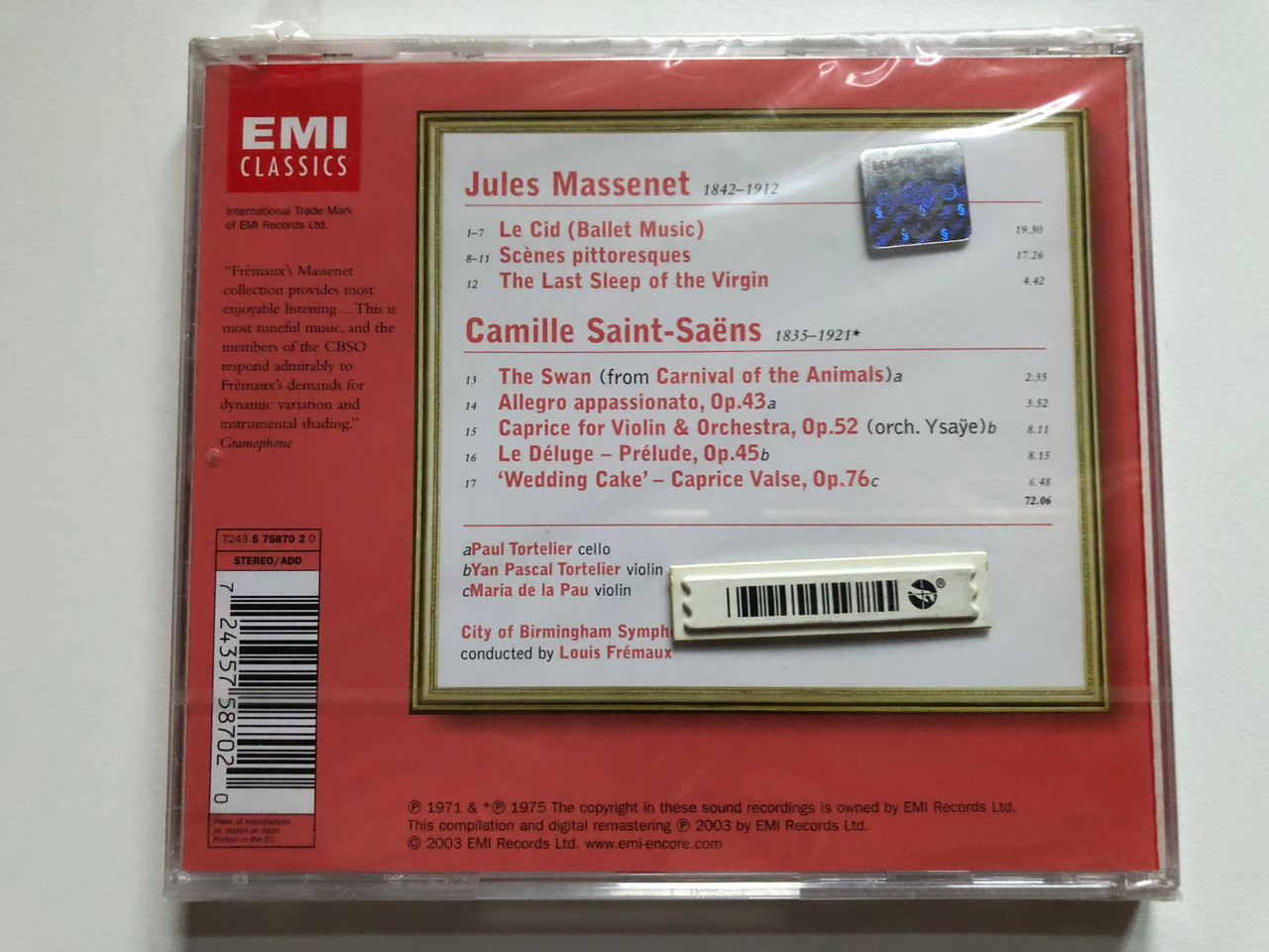 Massenet: Le Cid (Ballet Music), Scenes pittoresques; Saint-Saens: The Swan, Wedding Cake / Paul Tortelier, Yan Pascal Tortelier, City of Birmingham Symphony Orchestra, Louis Fremaux / EMI Classics