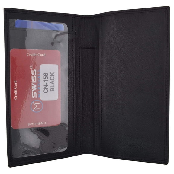 Genuine Cow Napa Leather Slim Checkbook Cover With Pen Holder