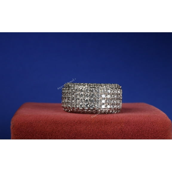 Pave Set Diamond Engagement Ring, Wide Band Unisex Diamond Ring, Half Eternity Pave Set Anniversary Ring For Him, 925 Sterling Silver, 2.5 Ct Simulated Diamond, Fathers Day Gift