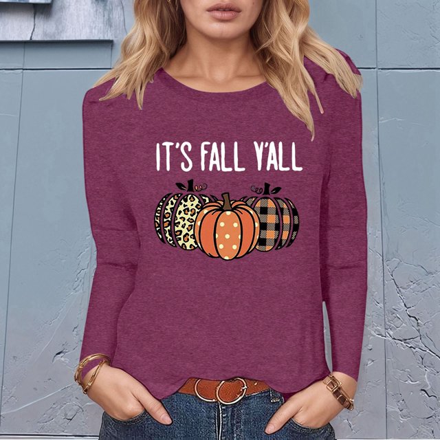 MHFRRA Camiseta de Manga Larga con Cuello Redondo y Estampado de Calabaza de Halloween Púrpura2