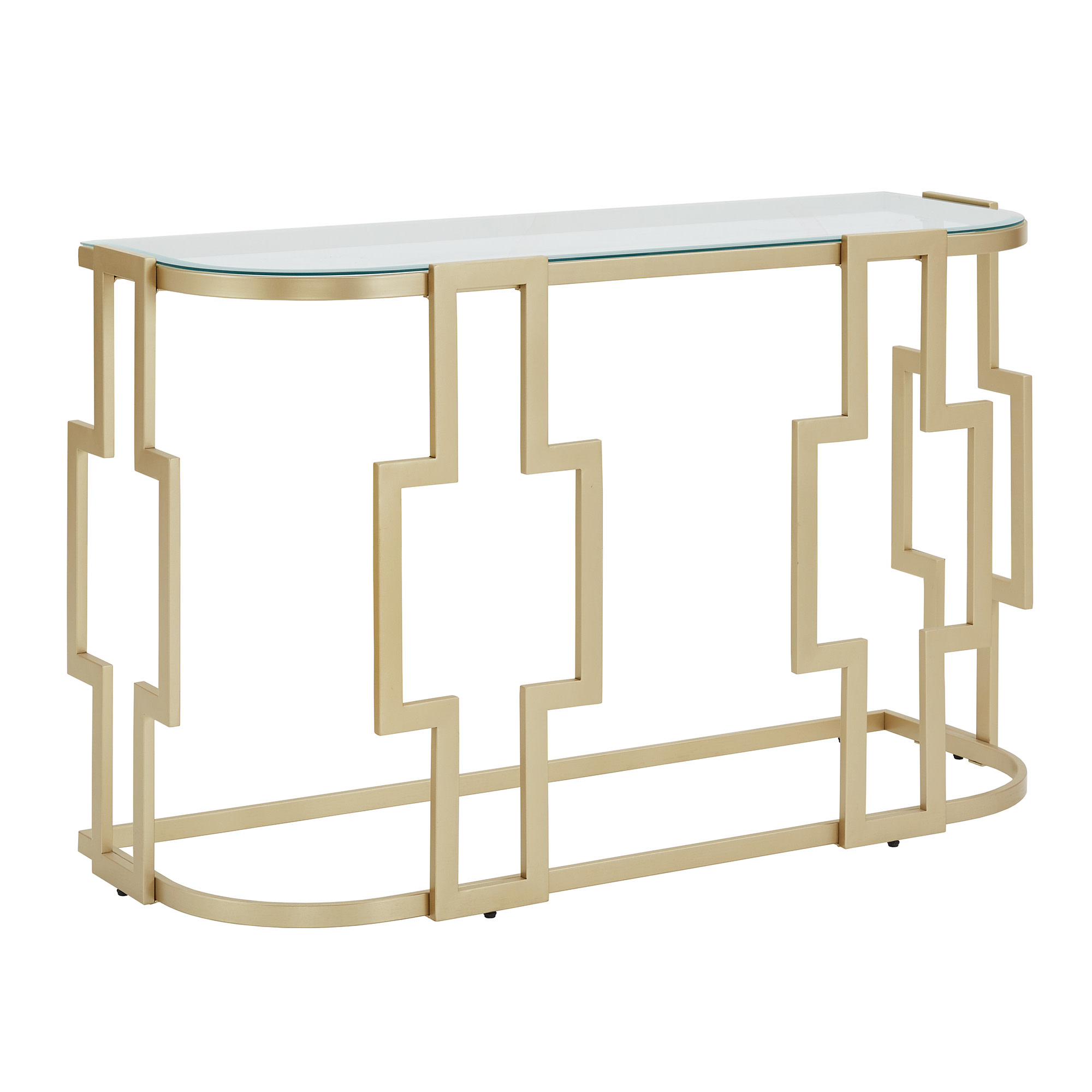 Weston Home Cava 48" Console Table, Matte Gold Finish, Clear Glass Top