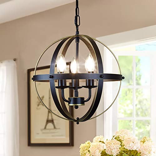 Dllt Chandelier Farmhouse Hanging Lighting 3 Lights Globe Ceiling Light Fixture Metal Swag Pendant For Kitchen Dining Room Living Hallway Bedroom Entryway E12 Base Gold Com Dllt Chandelier Farmhouse Hanging, Globe Ceiling Light Fixture