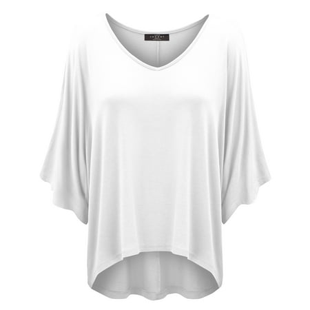 MBJ WT1106 Womens V Neck Square Sleeves Oversized Loose Fit Top S (Best Oversized White T Shirt)