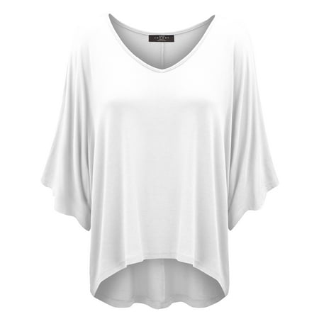 Traditional Square Top - MBJ WT1106 Womens V Neck Square Sleeves Oversized Loose Fit Top S WHITE