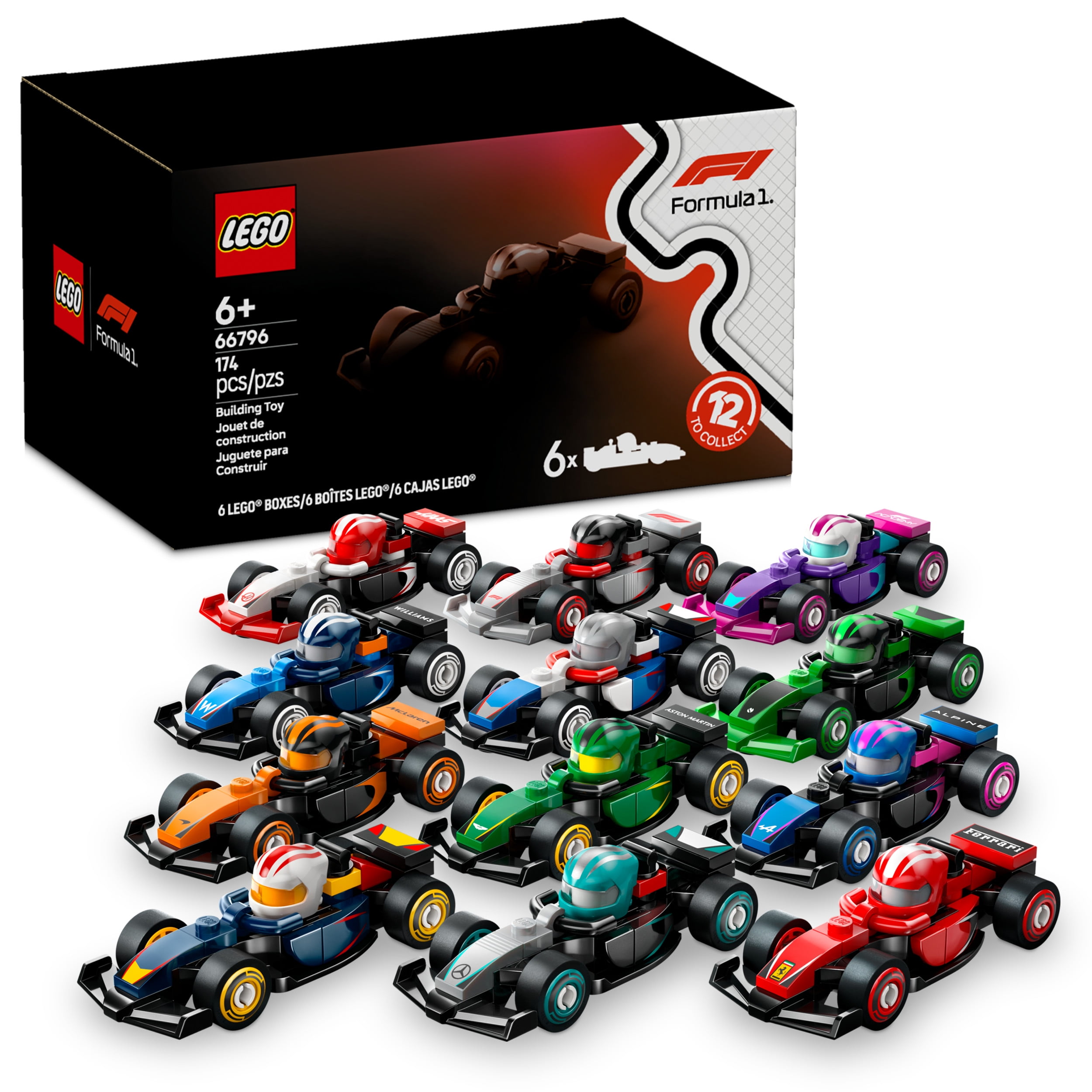 LEGO F1 Collectible Race Cars 6 Pack - Building Set for Boys and Girls, Ages 6+ - Birthday Gift Idea for Racing Fans - Mystery Box with 6 Surprise F1 Model Cars - Great Travel Toy - 66796