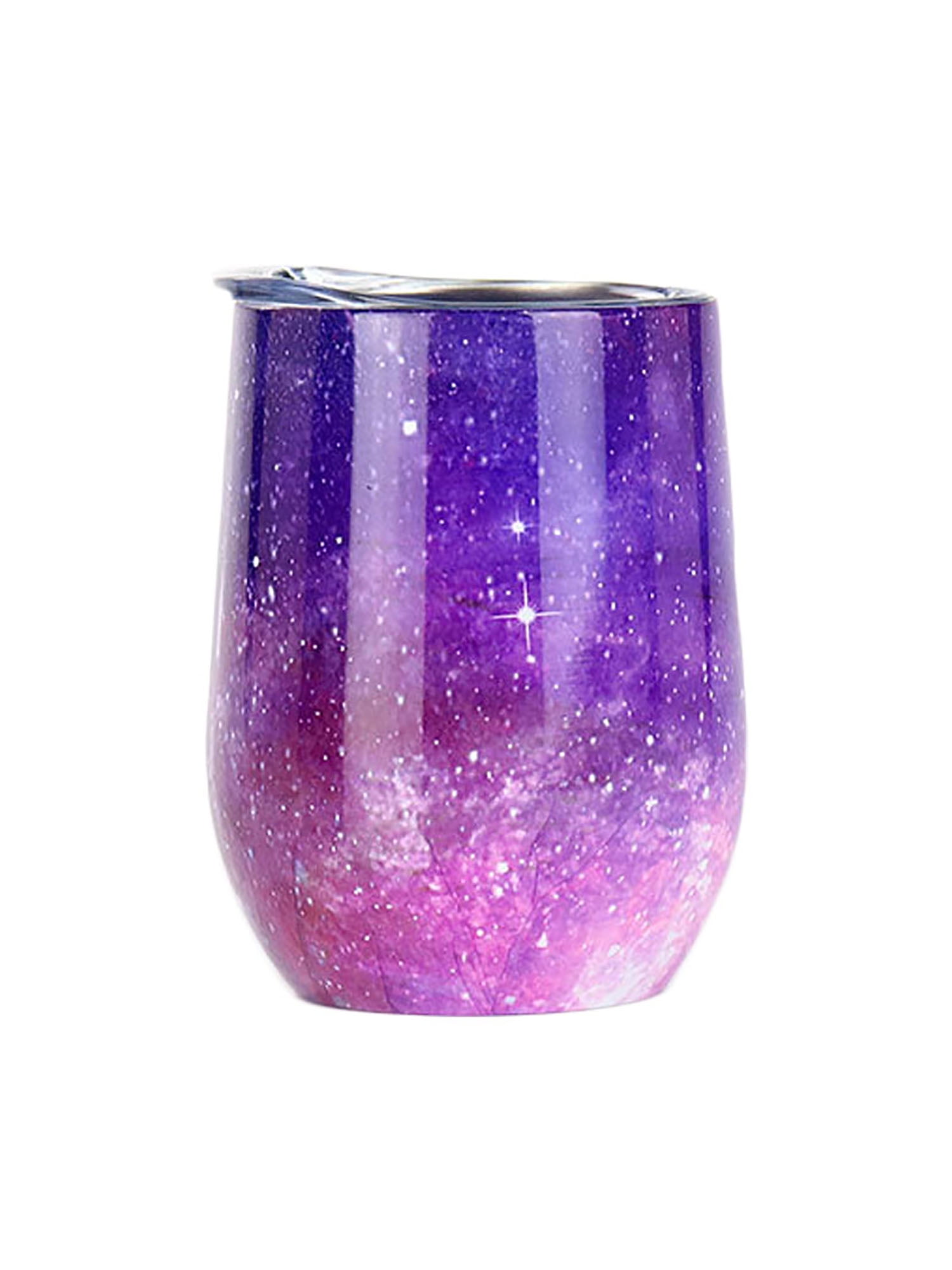 350ml Double Walled Wine Glasses Tumbler Cup with Straw Lid Stainless