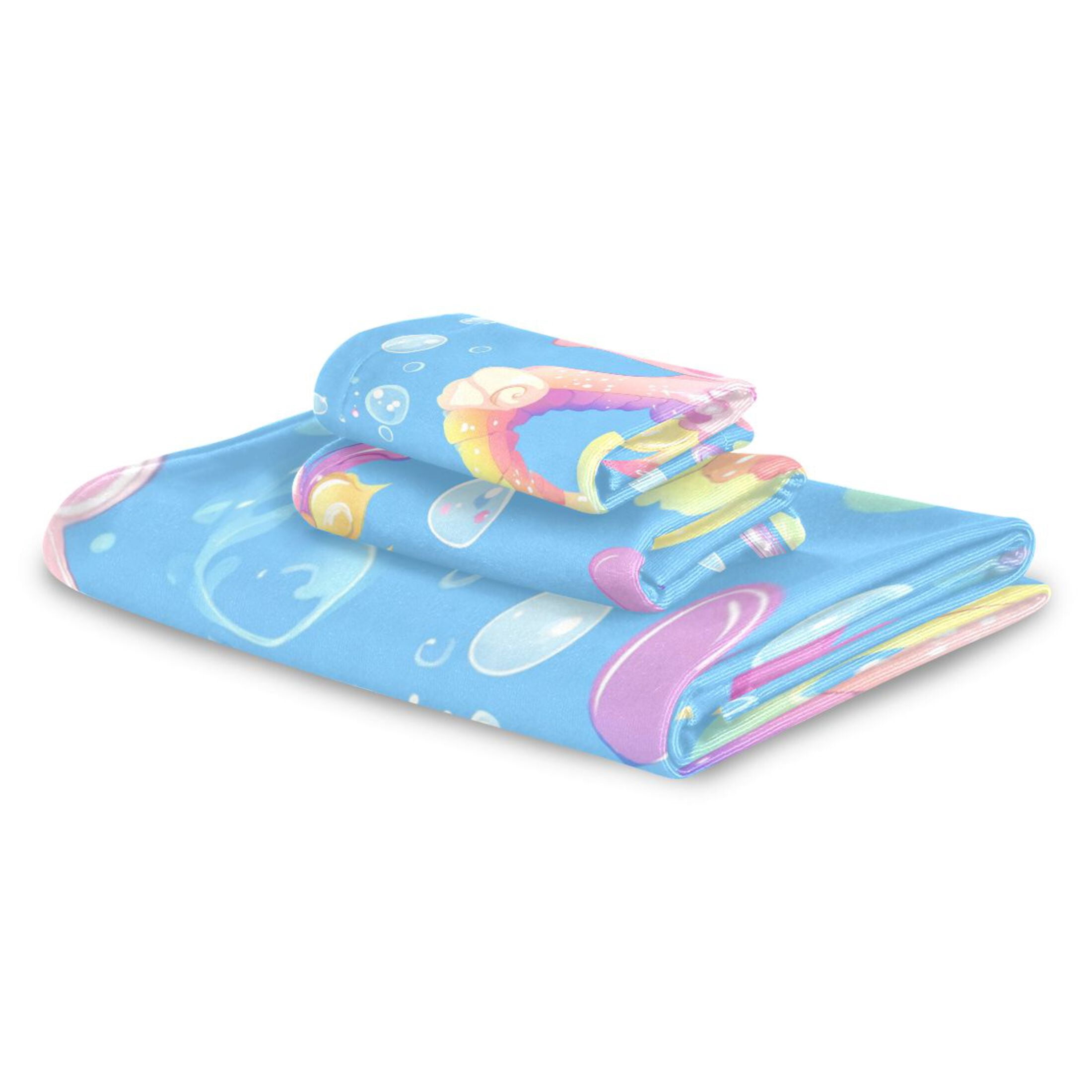 WOBOGO Pattern Featuring Cute Baby Seahorses Ultra Soft 3 Pack Cotton Towel Set for Everyday Use Lightweight and Compact