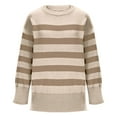thumbnail image 4 of MIUOWANP Women's Winter New Round Neck Sweater Pullover Long Sleeve Tops Casual Loose This Year's Popular Striped Sweater Sweater Beige L, 4 of 5