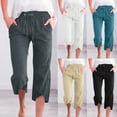 thumbnail image 7 of Dxzfnsa Women’s Linen Capri Pants Flared Wide Leg Drawstring Culottes Summer Loose Elastic Waist Pants with Pocket S-3XL, 7 of 7