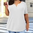 thumbnail image 5 of Olyvenn Cotton V Neck Tops for Women Plus Size Short Sleeve Shirts Losse Solid Tunic Blouse Soft Comfy Summer Daily Wear White XL, 5 of 5