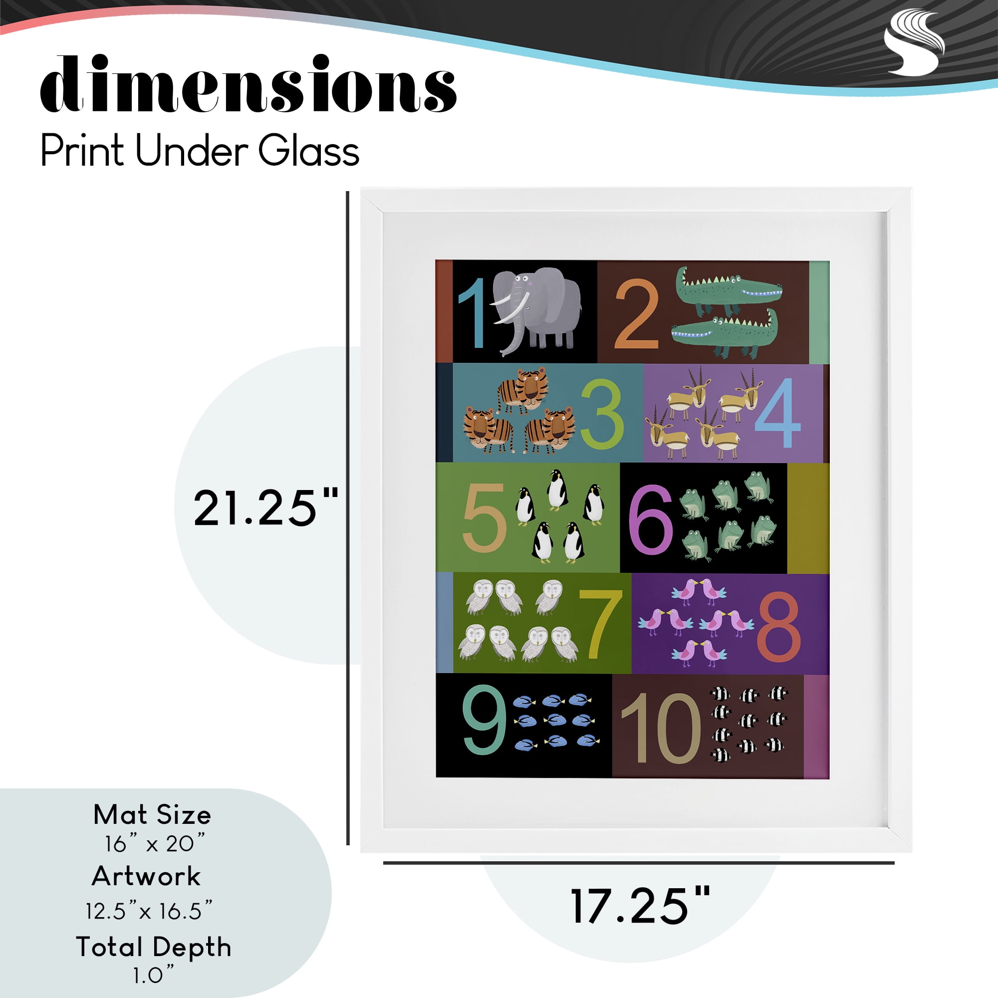 Blocked Kid's Educational Counting White Framed Print Under Glass, design by Carla Daly