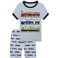 thumbnail image 2 of QEFJNO 3-10Y Kids Boys Pajamas Set Soft Viscose 2PCS Short Sleeve Sleepwear for Toddler Boys Train Pjs Summer, 2 of 14
