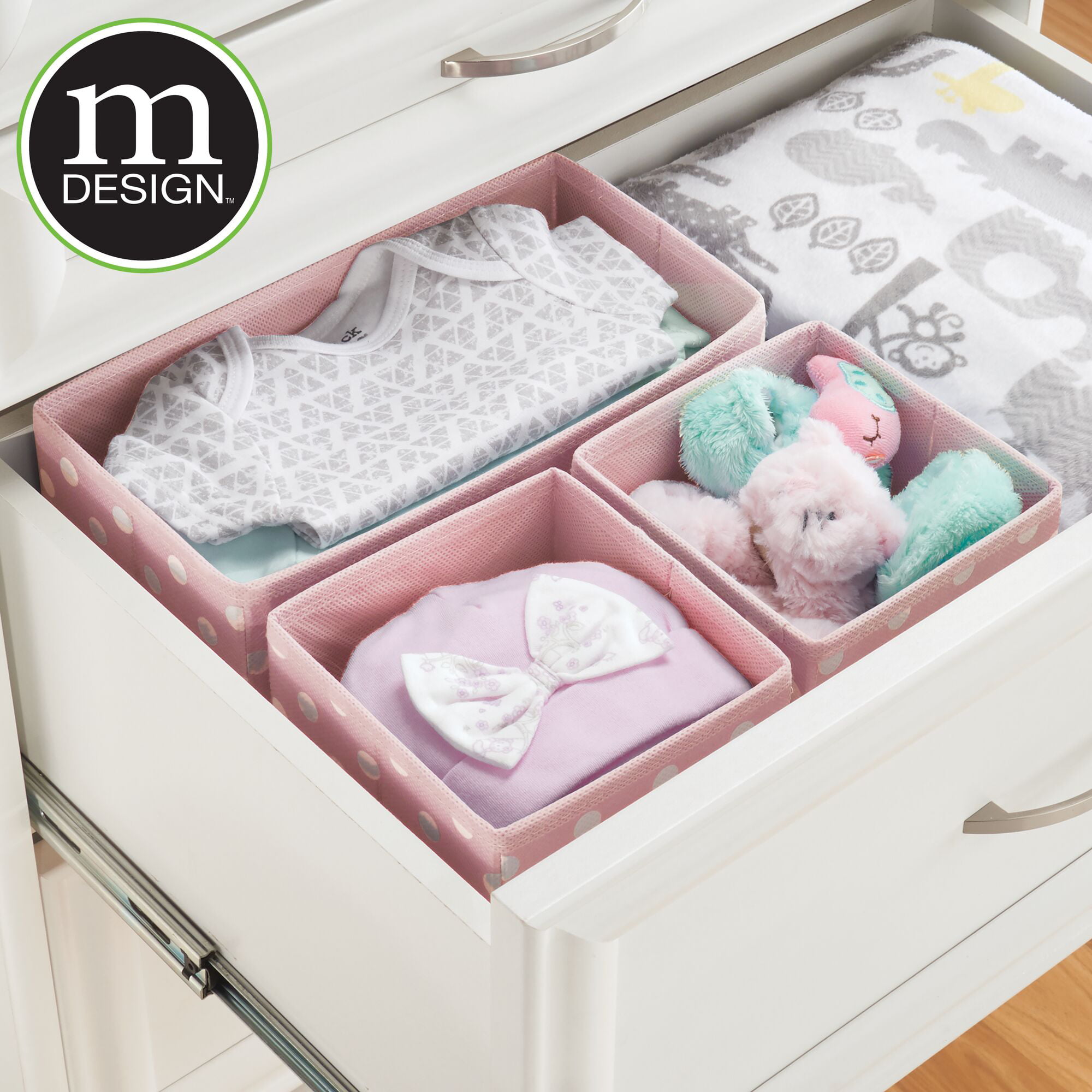 mDesign Soft Fabric Dresser Drawer and Closet Storage Organizer for Kids/Toddler Room Herringbone Print Nursery Gray Set of 12 Bedroom Playroom Organizing Bins in 2 Sizes 