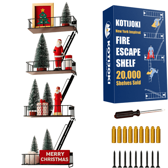 4 Tier Fire Escape Wall Shelf – New York Decorative Floating Shelf – Wall Art Ladder Shelf – Black Metal Trinket Shelves for Bedroom, Home, Office, Storage and Display - Giftable Option