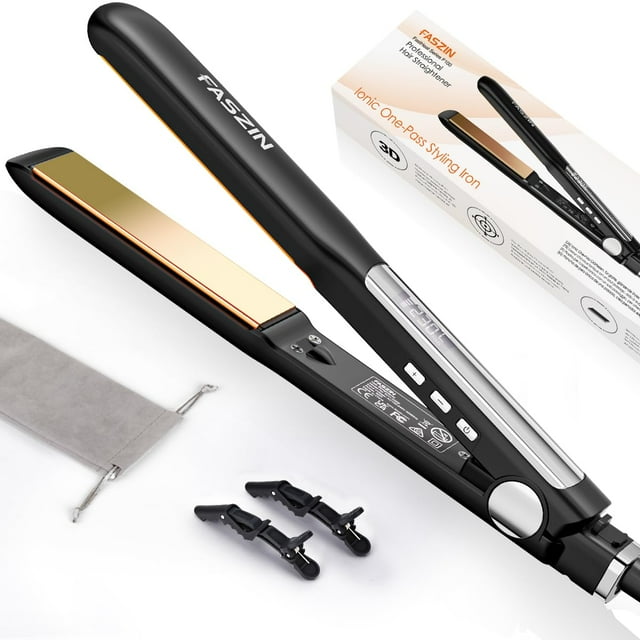 Plancha de pelo profesional Faszin, placa de titanio iónico de 1,18 pulgadas, calentamiento rápido en 20 segundos con pantalla LED transparente, herramienta de peinado 2 en 1 para alisar y rizar el ca