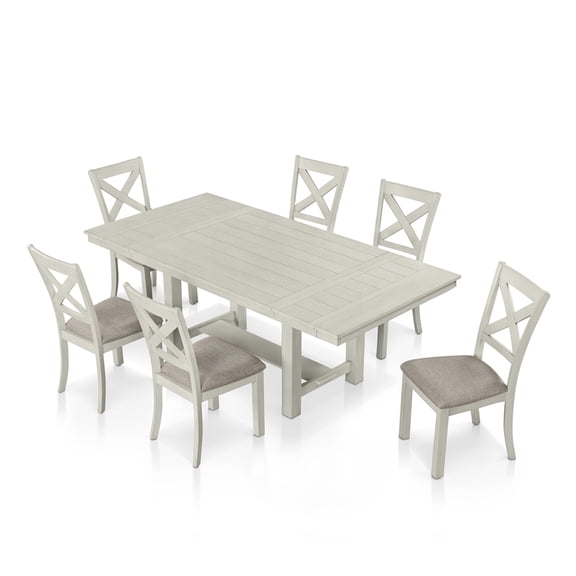 Furniture of America Chalen Wood 7-Piece Extendable Dining Table Set in White