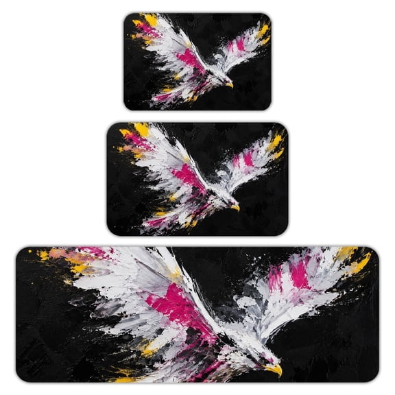 RKSupls Kitchen Rug Set 3 Piece Anti-Slip Flannel Floor Mats, Abstract Bold Flower Washable Absorbent Runner Mats for Kitchen Bathroom Home Decor
