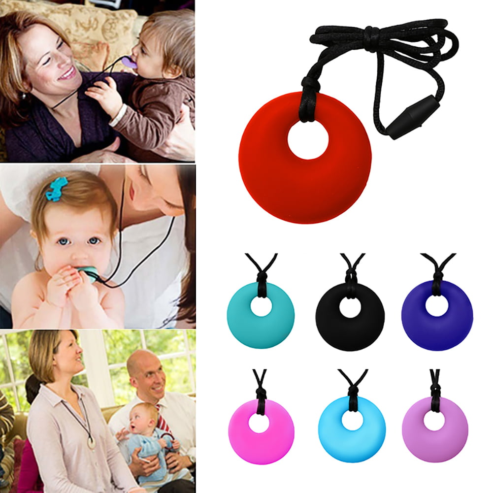 Silicone No BPA Mom Pendant Necklace Teething Nursing Baby Teether Chewable Ring 