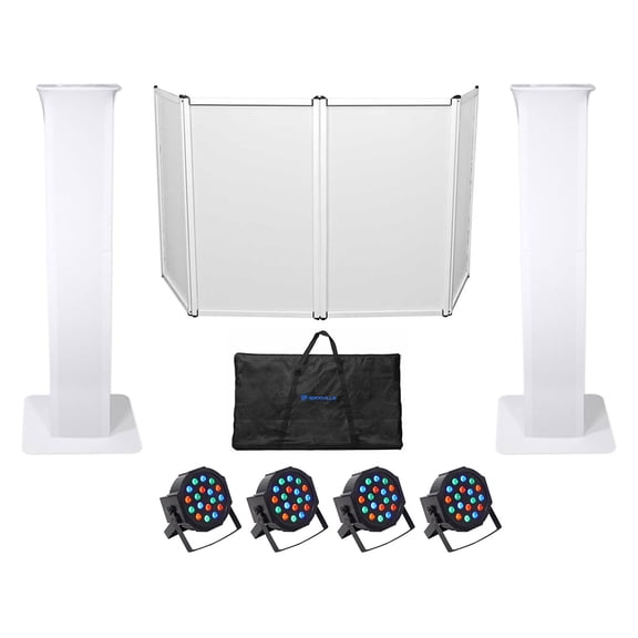 (2) Rockville Totem Style Speaker Stands Black White Scrims Facade Par Lights