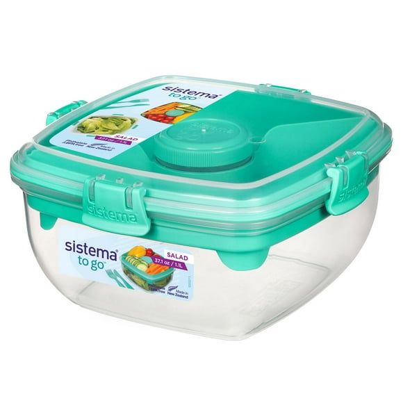 Sistema Salad TO GO Lunch Box with Individual Compartments with Travel Cutlery & Dressing Container, BPA-Free, Colour May Vary, 1.1 L