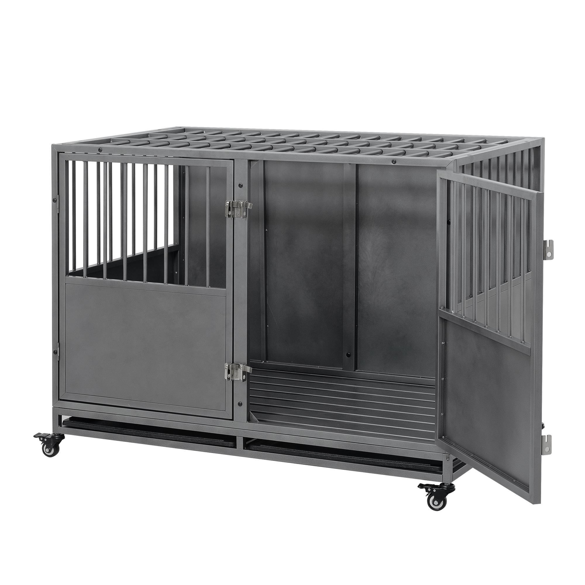 Pefilos 47" Heavy Duty Dog Crate Pet Cages with Tray, Movable Wheels, Dog House Rabbit Hutch for Indoor Use, Silver Pefilos 47" Heavy Duty Dog Crate Pet Cages with Tray, Movable Wheels, Dog House Rabbit Hutch for Indoor Use, Silver