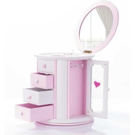 Girls Musical Jewelry Box Necklace Storage Accessories Gifts Cute Kids Jewelry Boxes for Little Girl Toddler Children Jewelry Organizer Best Girls Birthday Gift Stuff Child Music Jewelry Box