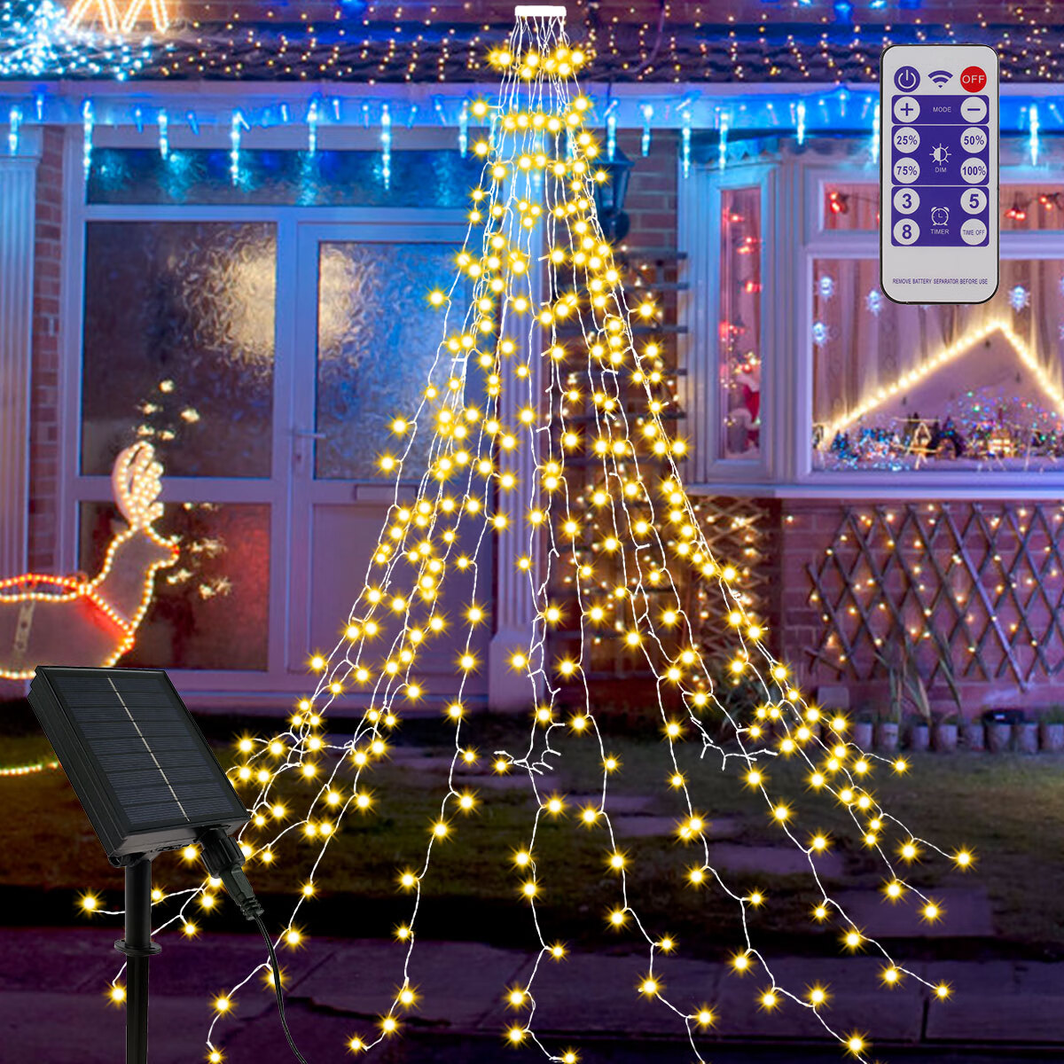 Solar Waterfall Light 400 LED Waterfall String Light IP55 Waterproof