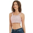 thumbnail image 3 of Women Stretchy Sequins Fashion Crop Top Square Neck Wide Strap Sparkling Party Tube Tops,Rose,X-Large, 3 of 5