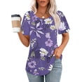 thumbnail image 2 of Hauts d'Été à Manches Courtes Femme Mode 2024 Blouses Plissées Chic Décontractées Col Rond T-Shirts de Couleur Unie (XX-Grand, Violet 03), 2 of 6