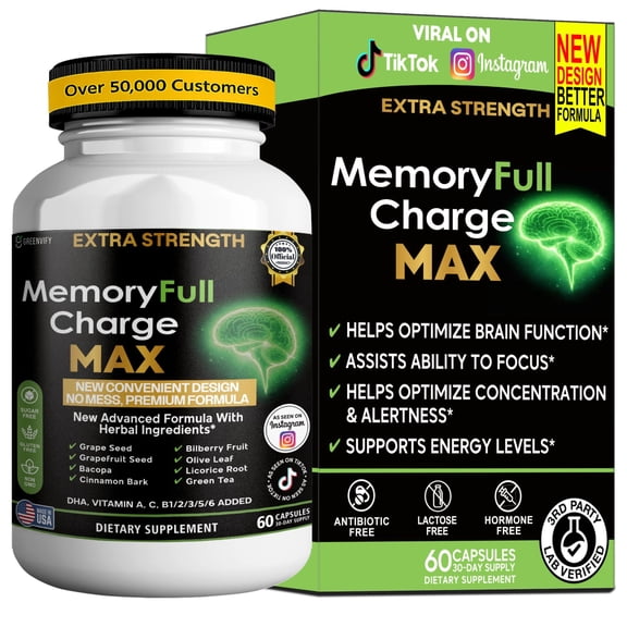 GreenVify Memory Full Charge Max Brain Support Supplement – Supports Memory, Focus & Mental Clarity
