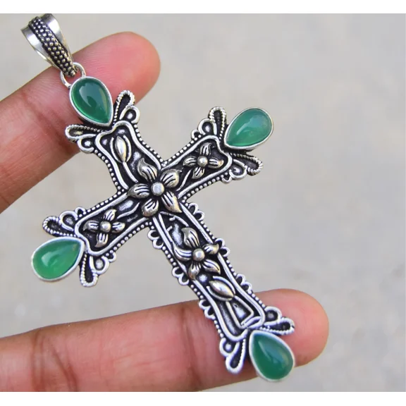 Green Carnelian Gemstone Handmade 925 Sterling Silver Polished Jewelry Pendant Size 2.5"