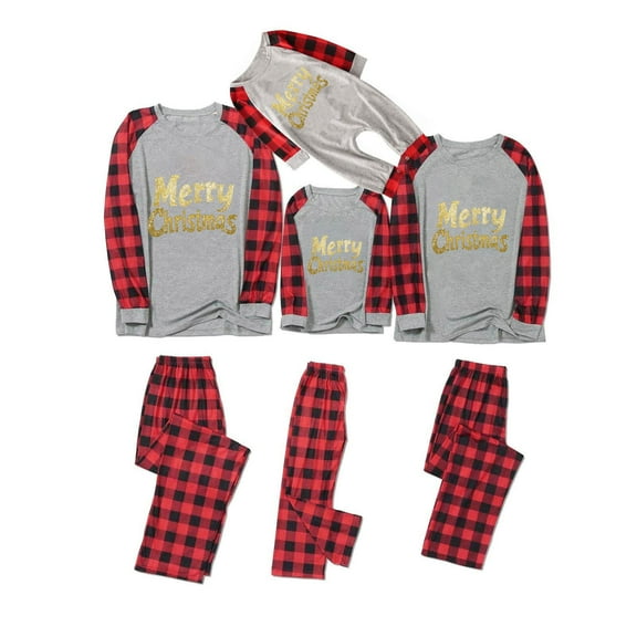 Wyobmus 2024 Christmas Matching Family Pajamas Sets Xmas Pj'S Santa Claus Long Sleeve Top and Plaid Bottom Sleepwear Nightwear for Dad