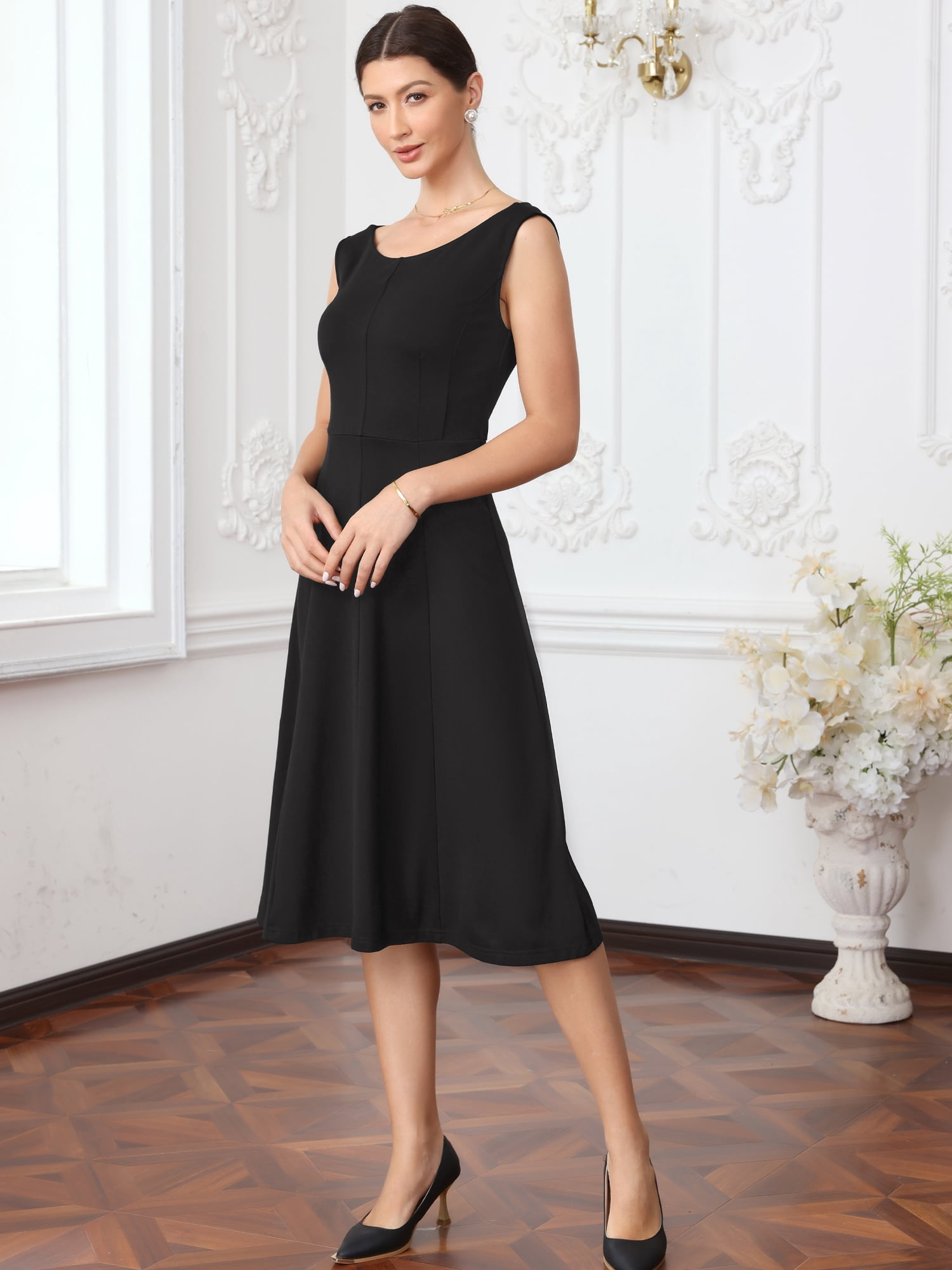 DARING DIVA Women's Midi Sleeveless Casual Dress for Work Office XS Black