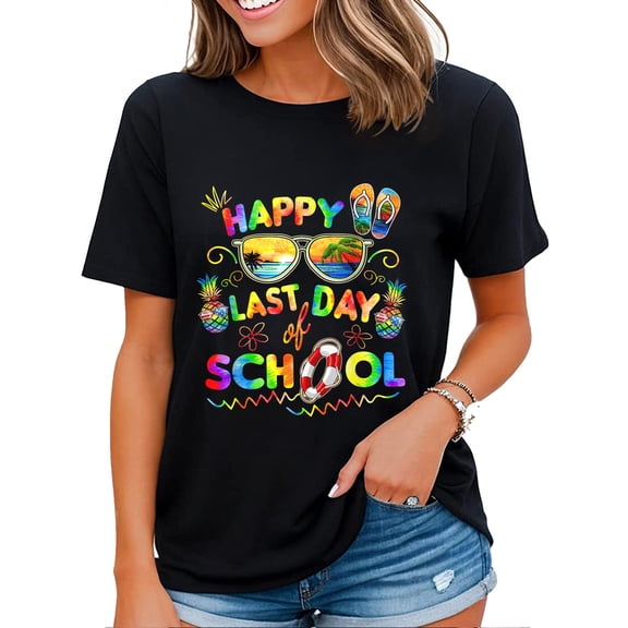 Happy Last Day of School Shirt for Women Teachers End of Year Students T-Shirt Black 2X-Large