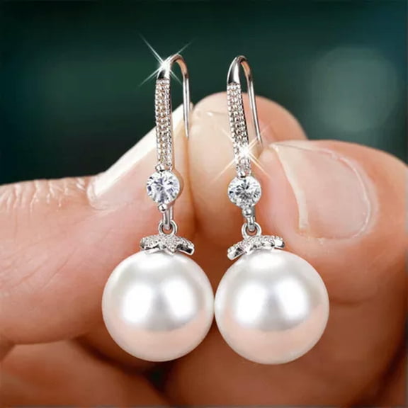 HOOUN 925 Silver Drop Earrings for Women White Pearl CZ Jewelry Hook Dangle A Pair/set-01#Pearl Zirconia