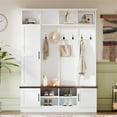 thumbnail image 3 of Harper & Bright Designs Modern Hall Tree with Bench and Hooks , 3-in-1 Coat Rack with Shoe Cabinet , Entryway Tree with Storage and Adjustable Shelves for Entryways , Whitw, 3 of 15